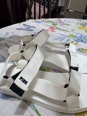 PINK Victoria's Secret White Strappy Sport Sandals